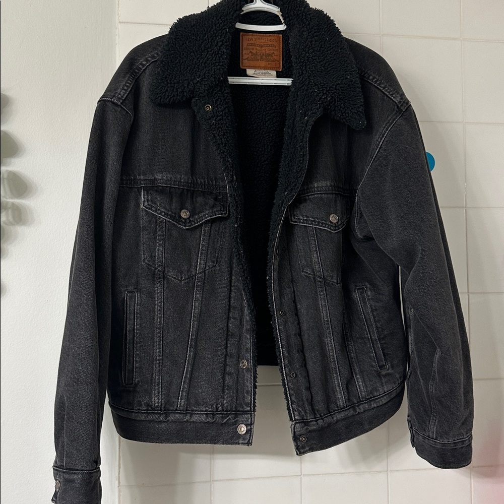 Levi's 90s Black Denim Sherpa Trucker Jacket